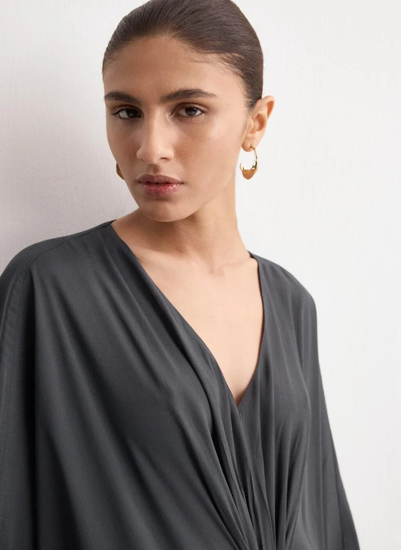 MANGO  Draped dress with three-quarter length sleeves for Women | Best Price UAE